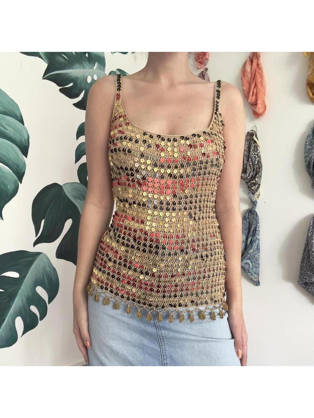 Iconic Y2k Crochet Sequin Tank Top